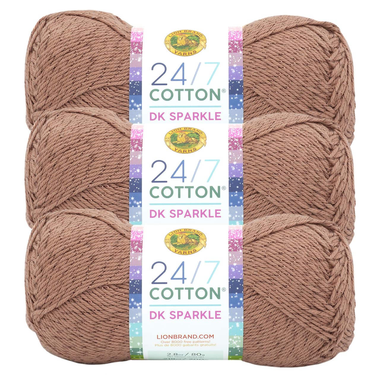 3 Pack Lion Brand® 24/7 Cotton® DK Sparkle & Prints Yarn